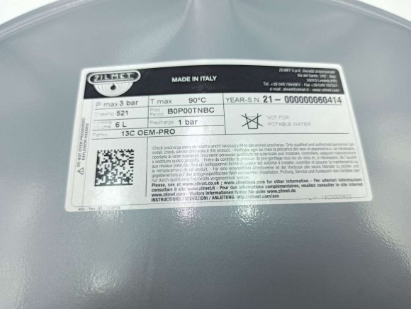 Расширительный бак ZILMET 6 л, G3/8, подходит для ARISTON  998616 / BIASI BI1172103 / BOSCH 87054070050/ ELECTROLUX  1172103 / BUDERUS 87054070050 /JUNKERS 87054070050