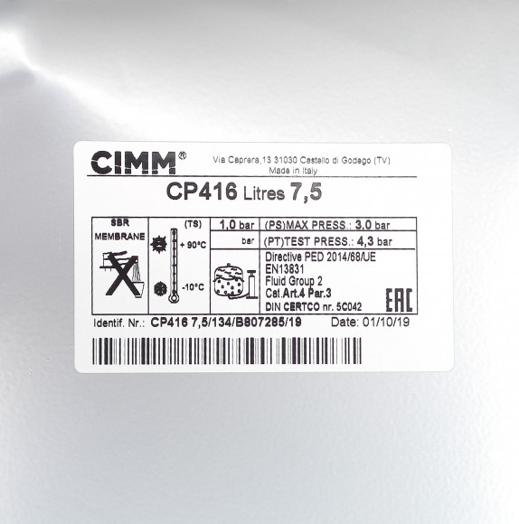 Расширительный бак CIMM 7,5, G 3/8, IMMERGAS Mini 1.022615 1.023743 Расширительный бак CIMM 7,5, G 3/8, IMMERGAS Mini 1.022615 1.023743