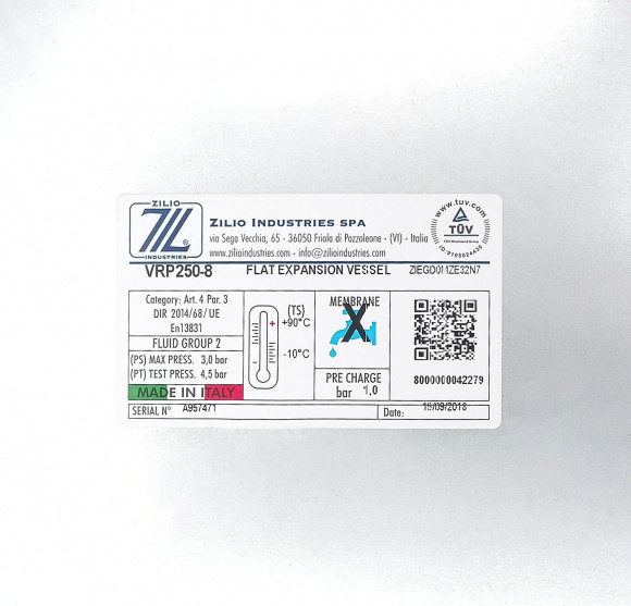 Расширительный бак ZILIO 8 л, G3/8, подходит для ITALTHERM / BAXI 710022500 / NOVA FLORIDA / IMMERGAS / WESTEN / FONDITAL / HERMANN / ALPHA